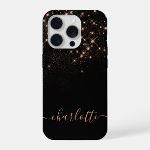 Coque iPhone 15 Pro Rose Parties scintillant Or Élégant Script glamour