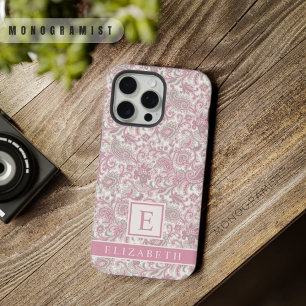 Coque iPhone 15 Pro Max Rose pastel doux personnalisable blanc paisley