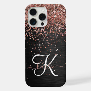 Coque iPhone 15 Pro Max Rose personnalisé Parties scintillant or noir Étin