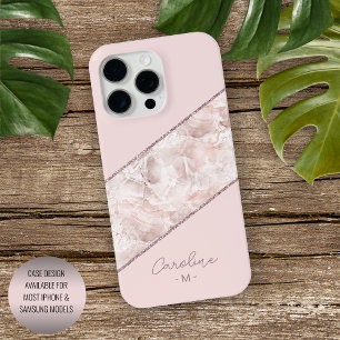 Coque iPhone 15 Pro Max Rose personnalisé Parties scintillant or rose pâle
