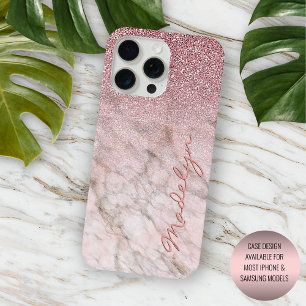 Coque iPhone 15 Pro Max Rose personnalisé Parties scintillant or rose pâle