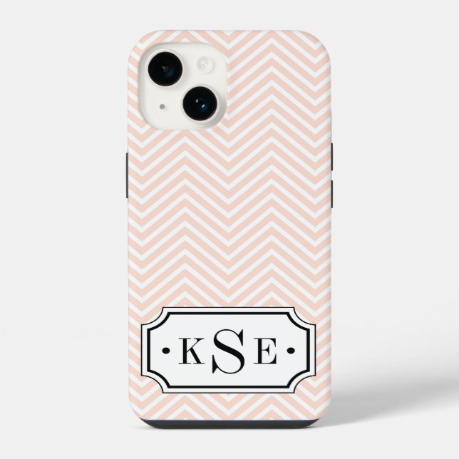 Coque iPhone Rose poudré et élégant monogramme chevron noir (Verso)