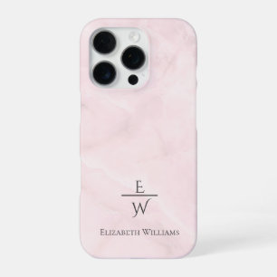 Coque iPhone 16 Pro Rose poudré et marbre blanc pailleté personnalisé