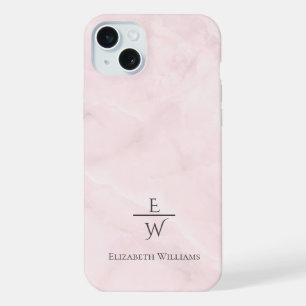 Coque iPhone 15 Plus Rose poudré et marbre blanc personnalisé scintilla
