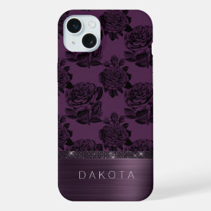 Coque iPhone 15 Plus Rose Pourpre Gothique Œillet Dramatique Sombre