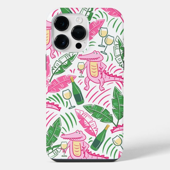 Coque iPhone Rose Prépa Crocodile Vert Vin  (Verso)