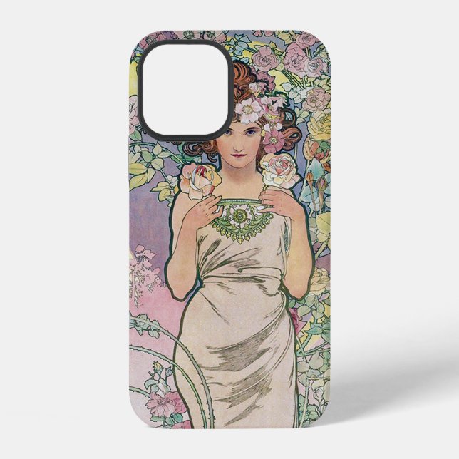 Coque iPhone Rose (Quatre Fleurs), Alphonse Mucha (Verso)