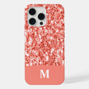 Coque iPhone 15 Pro Max Rose rose corail foncé paillettes scintillantes Mo