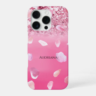 Coque iPhone 16 Pro Rose rose Pétales Aquarelle Parties scintillant Fa