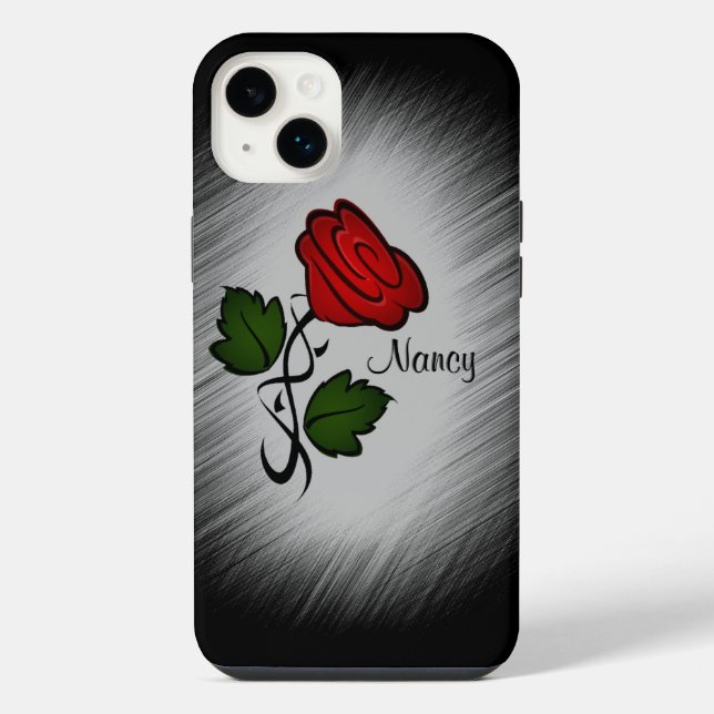 Coque iPhone Rose Rouge avec Nom (Verso)