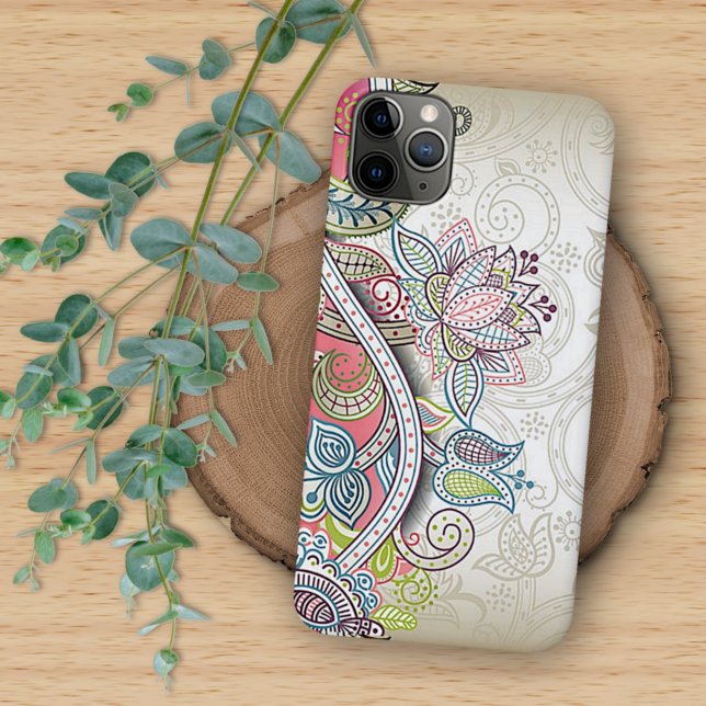 Coque iPhone Rose Rouge Bleu Vert Violet Paisley Art Floral (Créateur téléchargé)