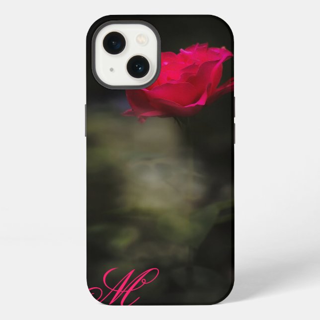 Coque iPhone Rose rouge et fumée blanche. Monogramme. (Verso)