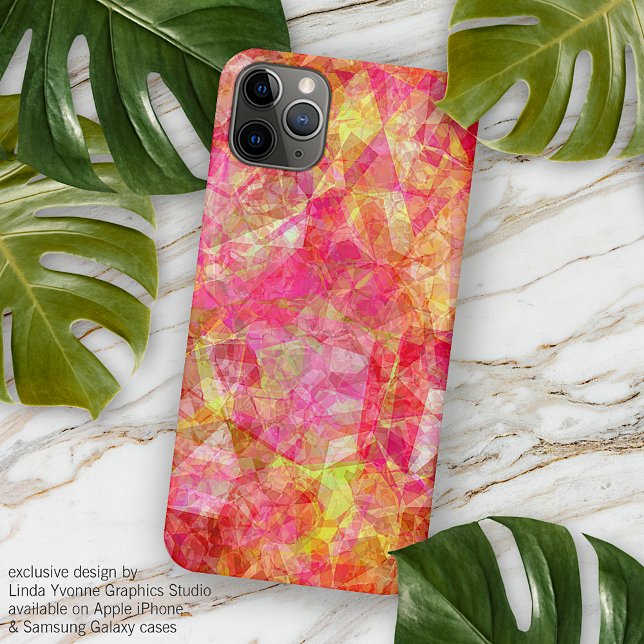 Coque iPhone Rose Rouge Orange Jaune Clair Mosaïque Polygonale  (Créateur téléchargé)