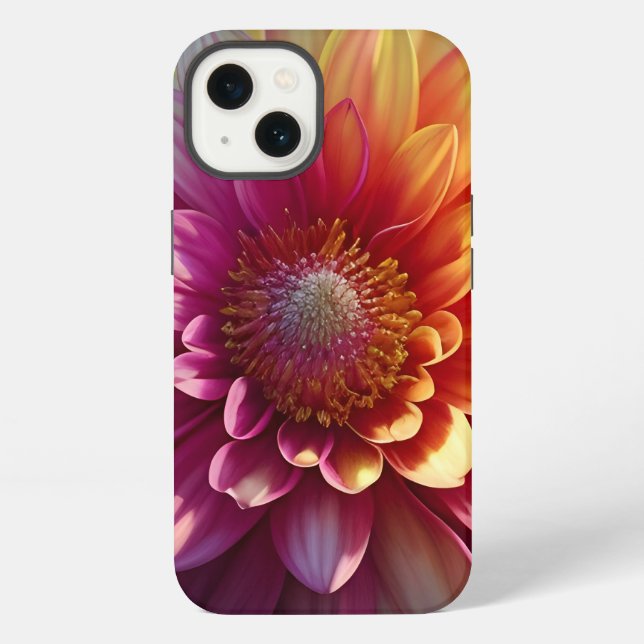 Coque iPhone Rose Rouge Orange Jaune Violet Dahlia Fleur (Verso)