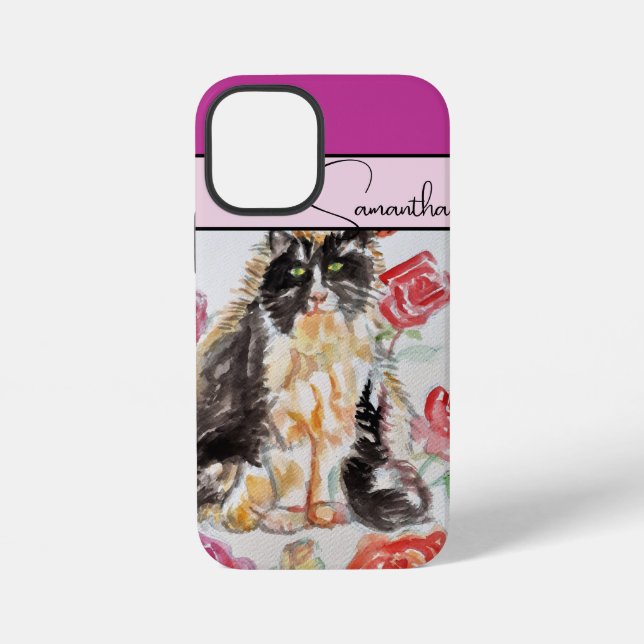 Coque iPhone Rose Rouge rose aquarelle Roses Smoking Chat Chats (Verso)