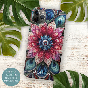 Coque iPhone 16 Pro Max Rose Rouge Sarcelle Bleu Aqua Vert Motif Artistiqu