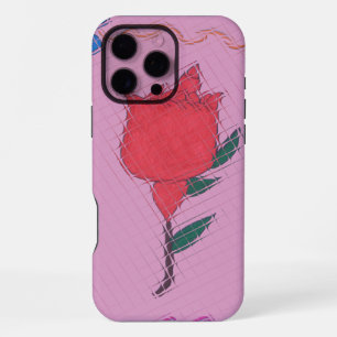 Coque iPhone 16 Pro Max Rose rouge sur fond rose : impression artistique/g