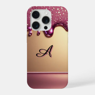 Coque iPhone 15 Pro 💎 Rose scintillant Luxe Dégoulinant sur Or Radieu