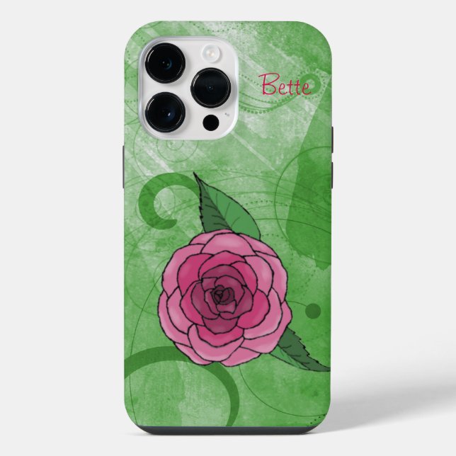 Coque iPhone Rose sur vert (Verso)