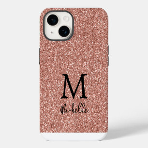 Coque Pour iPhone 14 Rose tendance Parties scintillant or Monogramme No