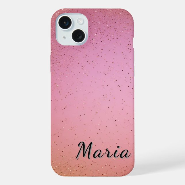 Coque iPhone Rose vibrant et fond scintillant (Verso)