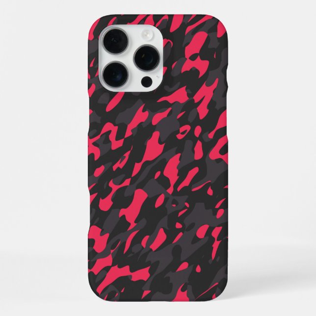 Coque iPhone Rose vif Noir Violet Camo Abstrait (Verso)