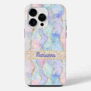Coque Pour Pour iPhone 14 Pro Max Rose Violet Vert Pâle Aquarelle Faux Paillettes