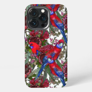 Etui iPhone 13 Pro Rosella Crimson australien et motif de fleurs sauv