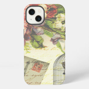 Etui iPhone 13 Roses Anciennes et Oiseau en Cage