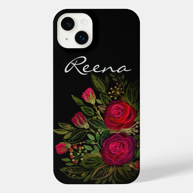 Coque iPhone Roses aquarelle, sur un arrière - plan noir, aquar (Verso)