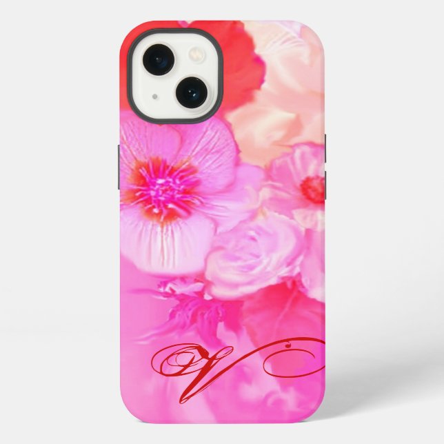 COQUE iPhone ROSES BLANCHES ROUGES ET ANÉMONES PINK MONOGRAMME (Verso)