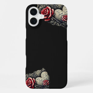 Coque iPhone 16 Plus Roses & Cœurs Script
