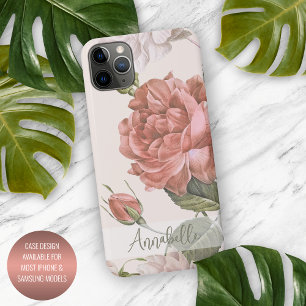 Coque iPhone 16 Pro Max Roses de style Shabby Chic rose pêche motif floral