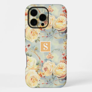 Coque iPhone 16 Pro Max Roses Jaunes Élégantes Monogramme Floral