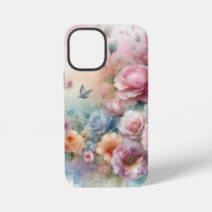 Coque iPhone 12 Mini Roses pastel rose vintage avec papillon 