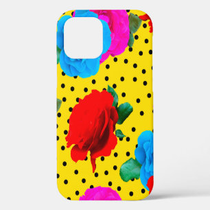 Coque iPhone 12 Roses Réelles Colorées Abstraites et Feuilles Méta