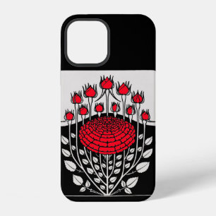 Coque iPhone 12 ROSES ROSEBUDS Art Nouveau Floral NOIR BLANC ROUGE