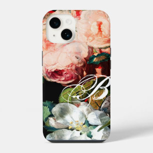 COQUE POUR iPhone 14 ROSES ROSES,PAPILLON,FLEUR BLANCHE MONOGRAMME FLOR