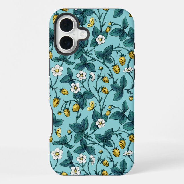 Coque iPhone Roses sauvages et papillons /rose/vert pâle/jaune (Verso)