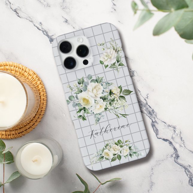 Coque iPhone Roses sur grilles Personnaliser le nom (Créateur téléchargé)