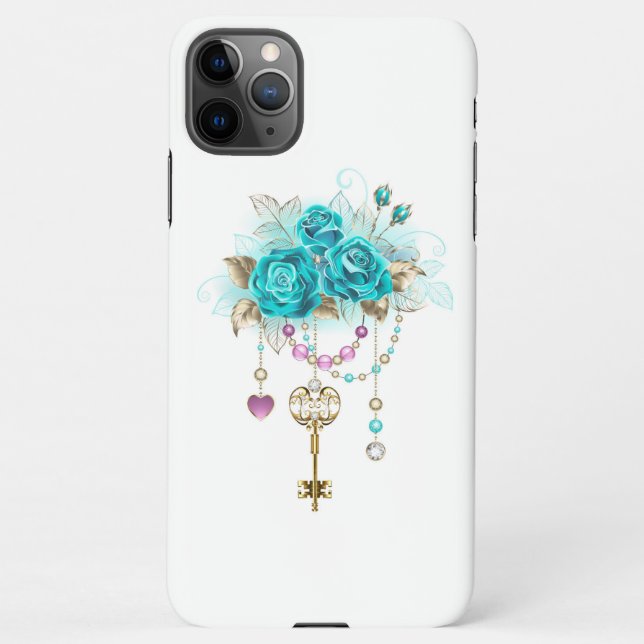 Coque iPhone Roses turquoise avec touches (Dos)