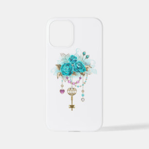 Coque iPhone 12 Mini Roses turquoise avec touches