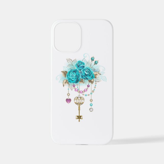 Coque iPhone Roses turquoise avec touches (Verso)
