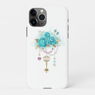 Coque iPhone 11Pro Roses turquoise avec touches