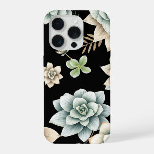 Coque iPhone 15 Pro Rosette de Succulente Lunatique Noir Luxe Botaniqu