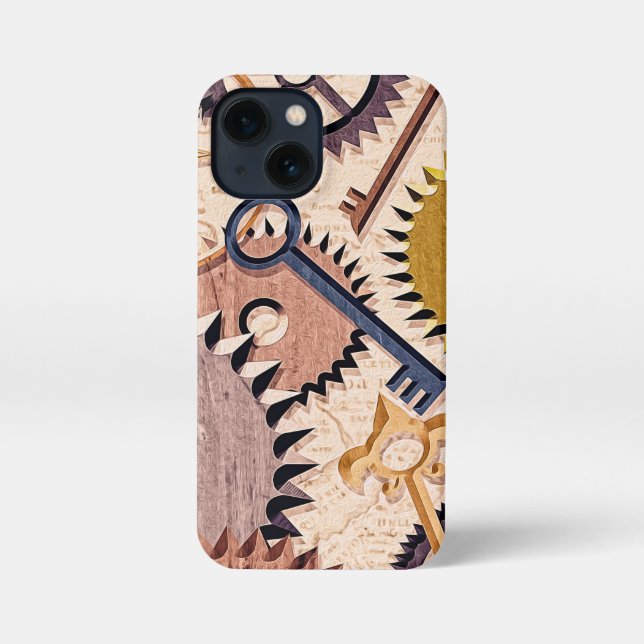 Coque iPhone Roues à vapeur, engrenages, clés, vieille carte Pe (Verso)