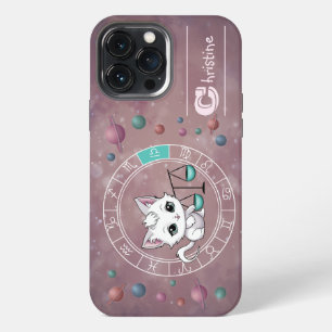 Etui iPhone 13 Pro Max Roues de chat mignon du zodiaque Balance Planète A