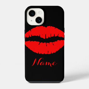 Coque Pour iPhone 14 Rouge à lèvres personnalisé noir et rouge