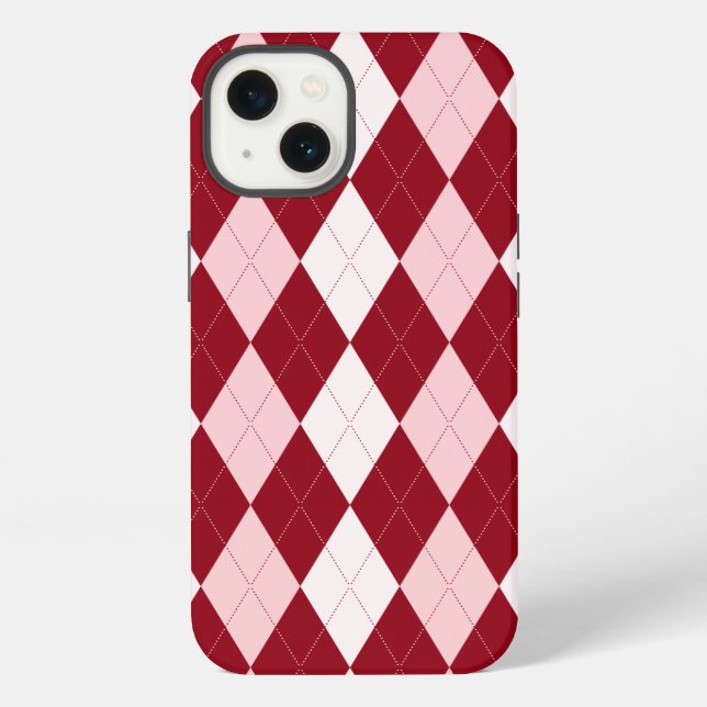 Coque iPhone Rouge Argyle Rouge Clair Petit Diamant (Verso)