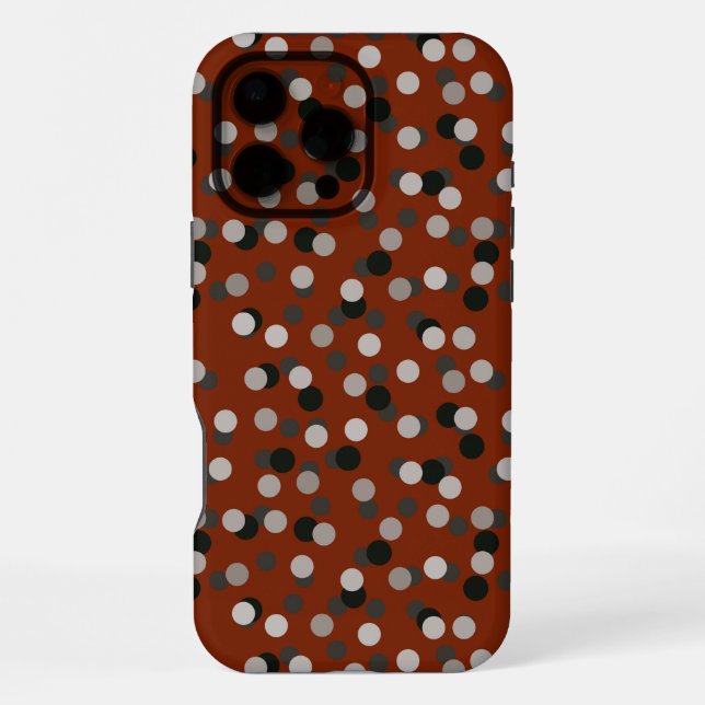 Coque iPhone rouge avec des points gris blanc et noir (Verso)